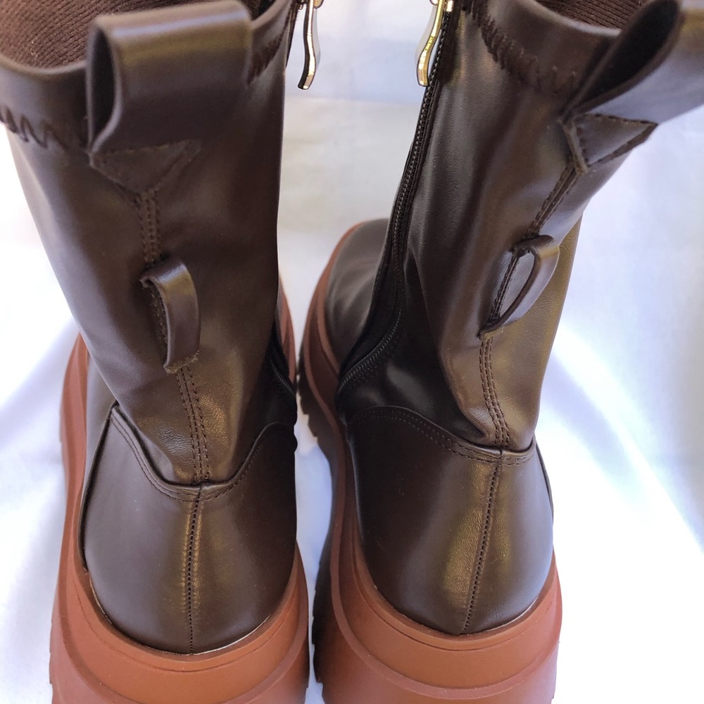 Public Desire Burgundy Zip Up Rounded Chunky Soled Ankle Boots Size 8 - Picture 9 of 13